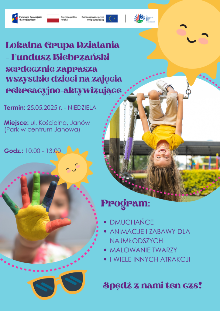 Plakat zawiera logotypy dotyczące finansowania zajęć oraz podstawowe informacje tj. data, godzina, miejsce, program.